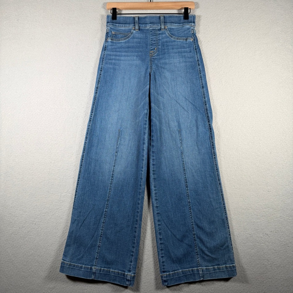 Spanx Wide Leg Jeans Vintage Indigo Petite Small High Rise Pull On 20407Q Blue